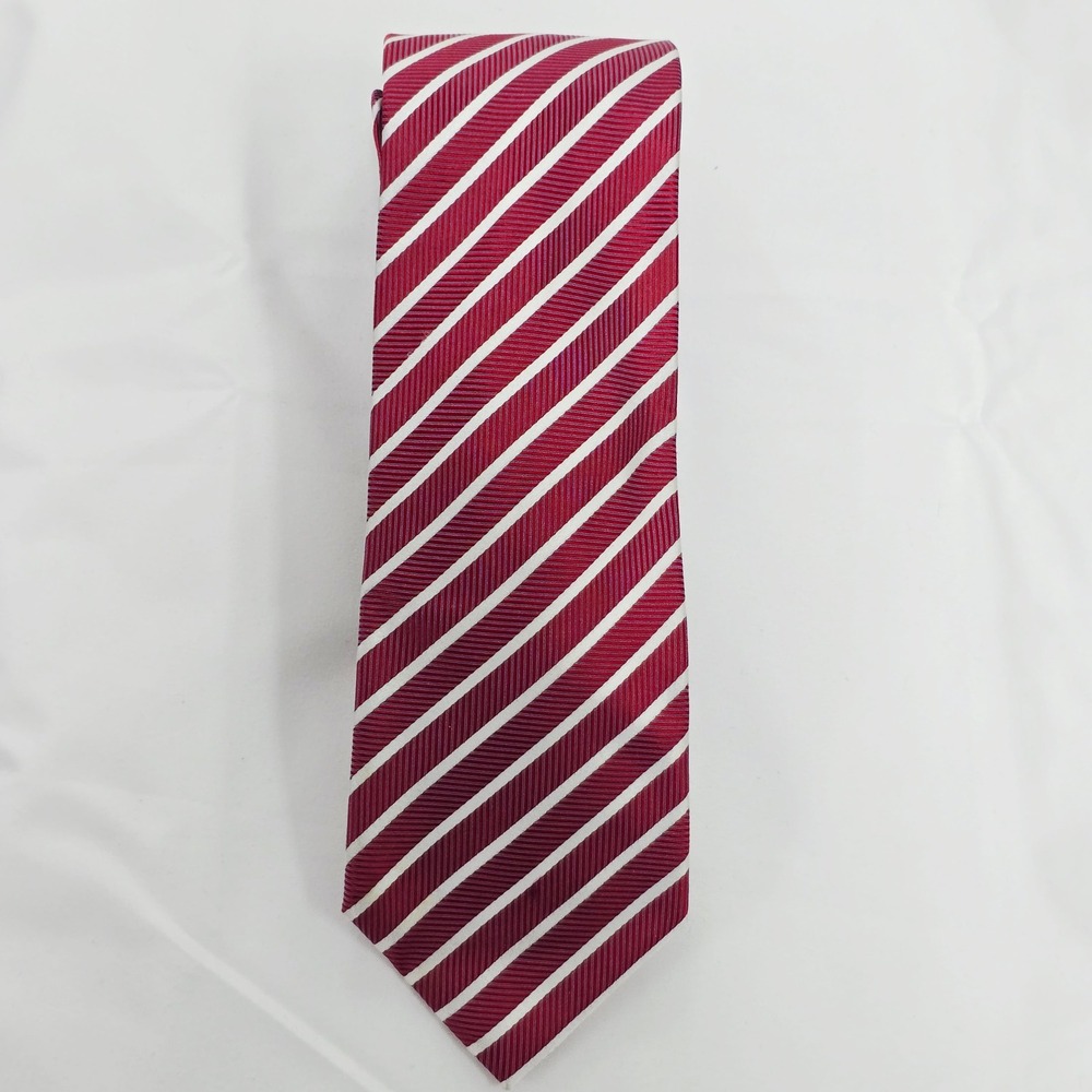 Haines & Bonner of London Necktie Red White‎ Striped Silk Handmade Men's Tie